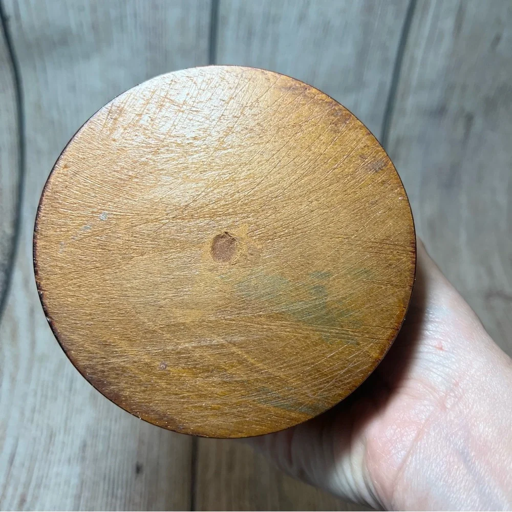 VTG Handcrafted Natural Wood Tones‎ Checkered Vase 9” Segmented Turned Wood Boho